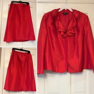 Vibrant Coral Suit with Structured Elegance